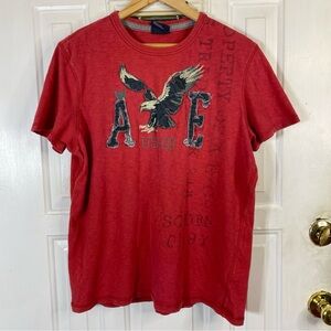 American Eagle AE Graphic Tee Red Eagle Patch US-09 Vintage Distressed Shirt L